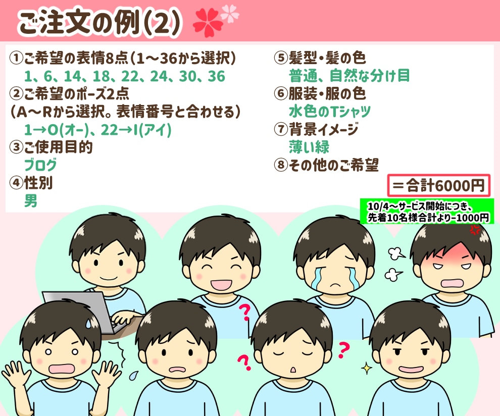 商用可♬使い勝手の良い表情8点セット作成いたします ブログ・画像・動画に！ただいま先着10名様のみ特別割引価格☆ イメージ7