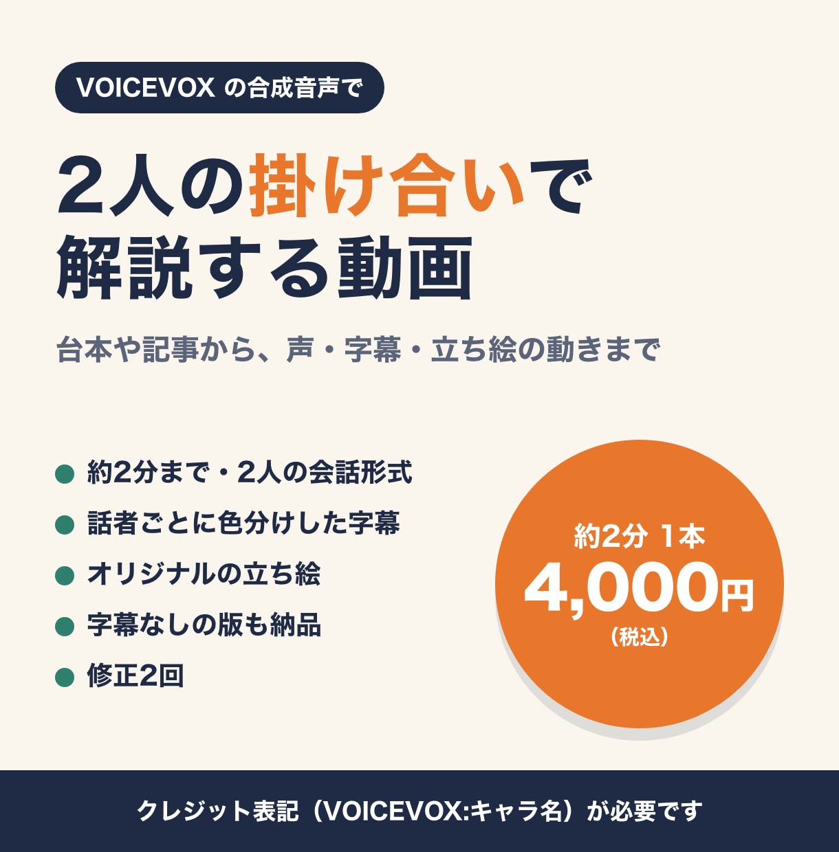 ゆっくり解説風の掛け合い動画をずんだもんで作ります VOICEVOXの合成音声で2人の会話形式。話者ごとに字幕色 イメージ1