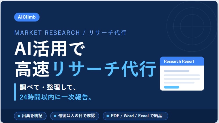 AI活用で高速リサーチ代行します 24時間以内に一次報告。出典明記・ビジネスに使える形で納品 イメージ1