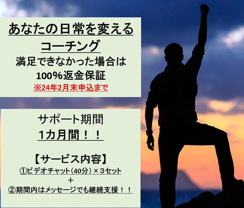 あなたの日常を変えるためのコーチングします 『なりたい自分』になるために、その一歩を全力でサポートします イメージ1