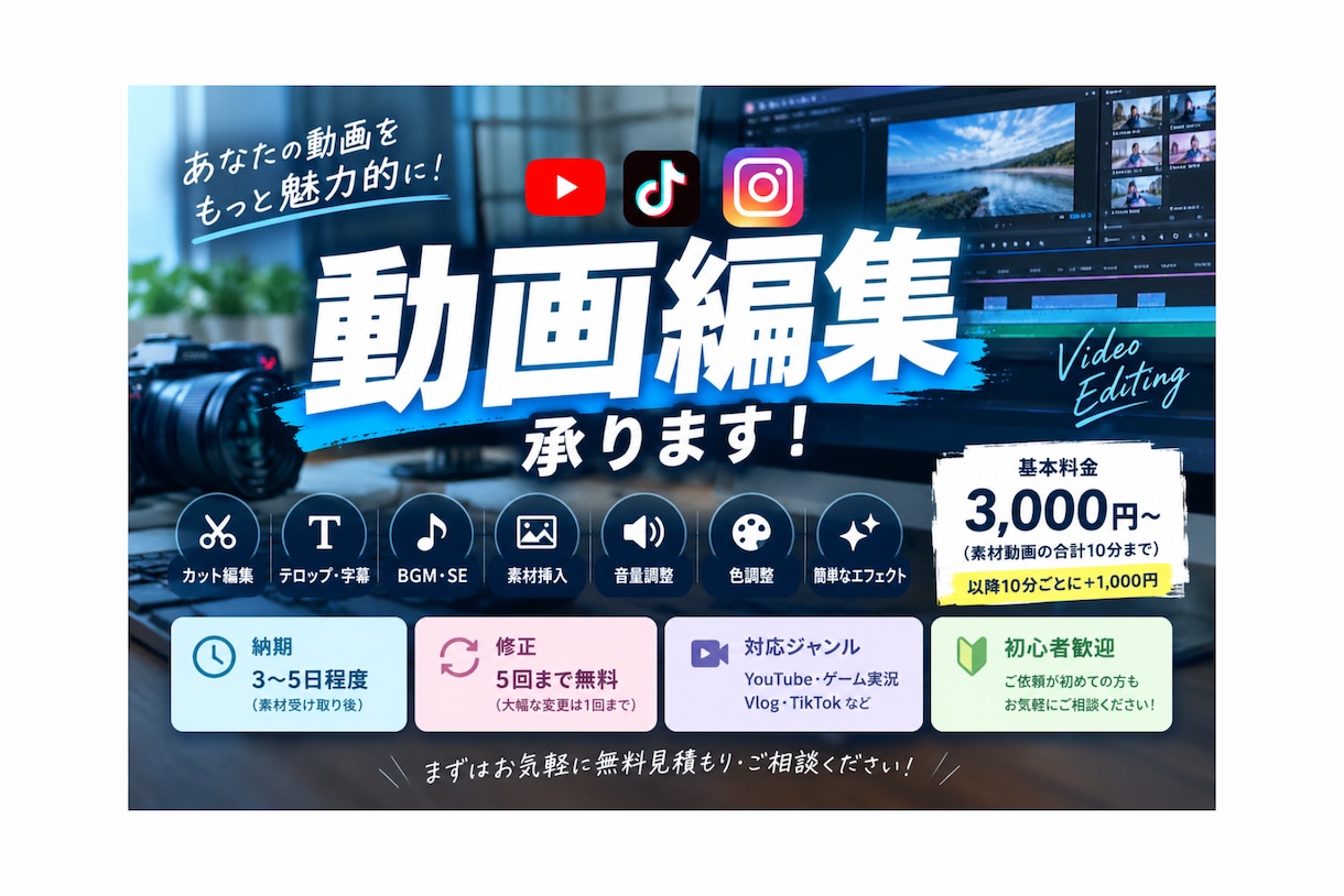 YouTube・SNS動画を丁寧に編集します カット・テロップ・BGM・SEまで対応します！ イメージ1