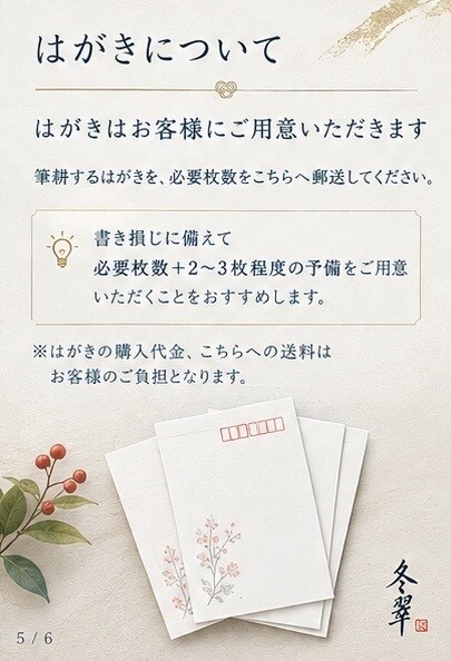 年賀状・喪中はがき|毛筆で美しく宛名書きします 年賀状・喪中はがきの宛名を一枚ずつ毛筆で筆耕 イメージ5