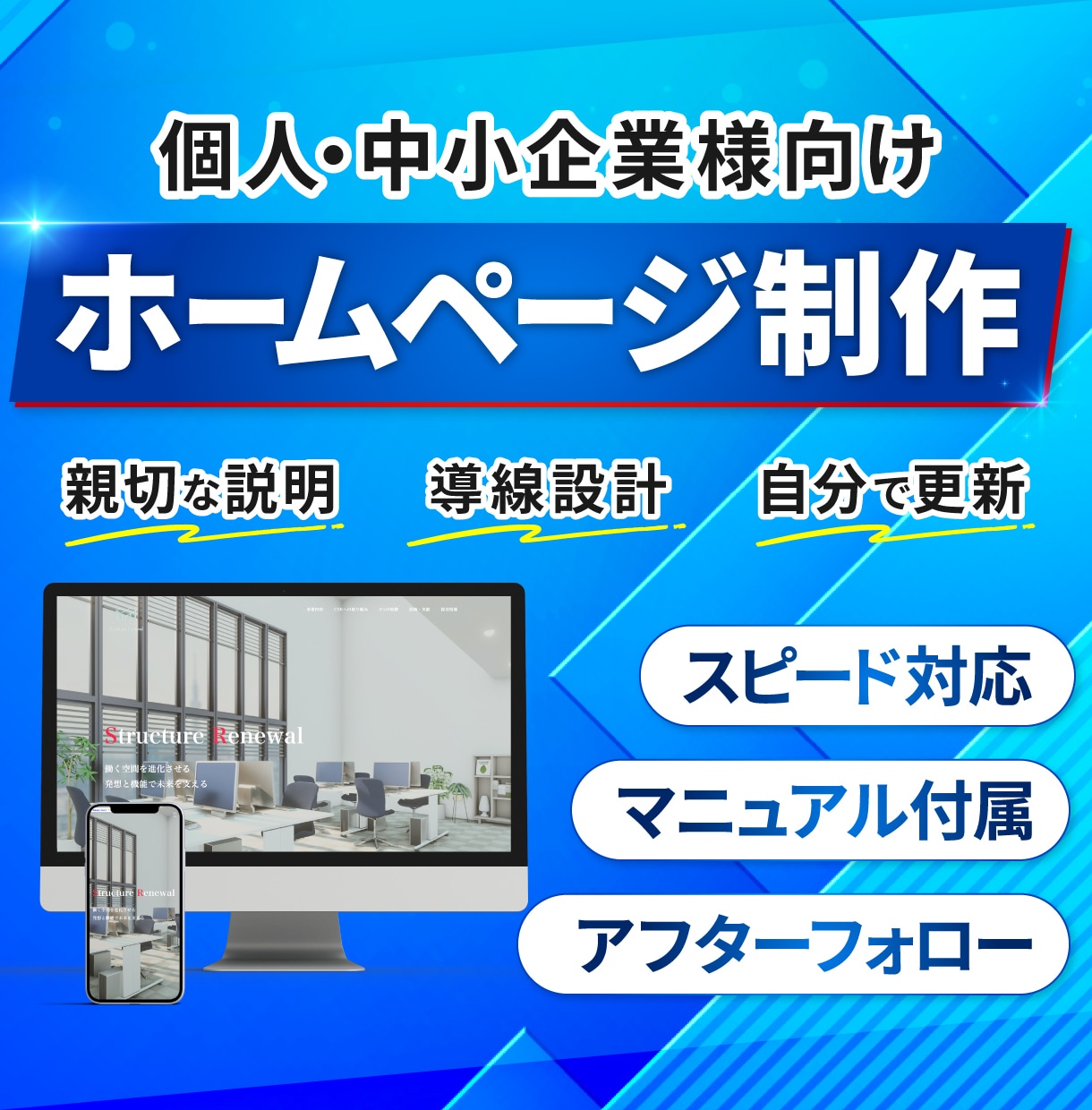強みを分析し売上につながるホームページを作ります 丁寧なヒアリングで更新しやすいサイトを格安で制作します イメージ1