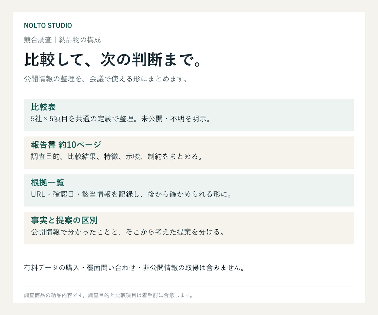 競合5社を根拠付き比較レポートにまとめます 出典付き5社比較と施策3案。Excel・PPTも納品 イメージ5
