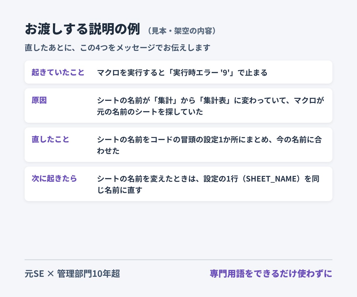 動かないマクロ・GAS・関数のエラーを直します 原因と直し方を、使う側にも分かる言葉で説明します イメージ2