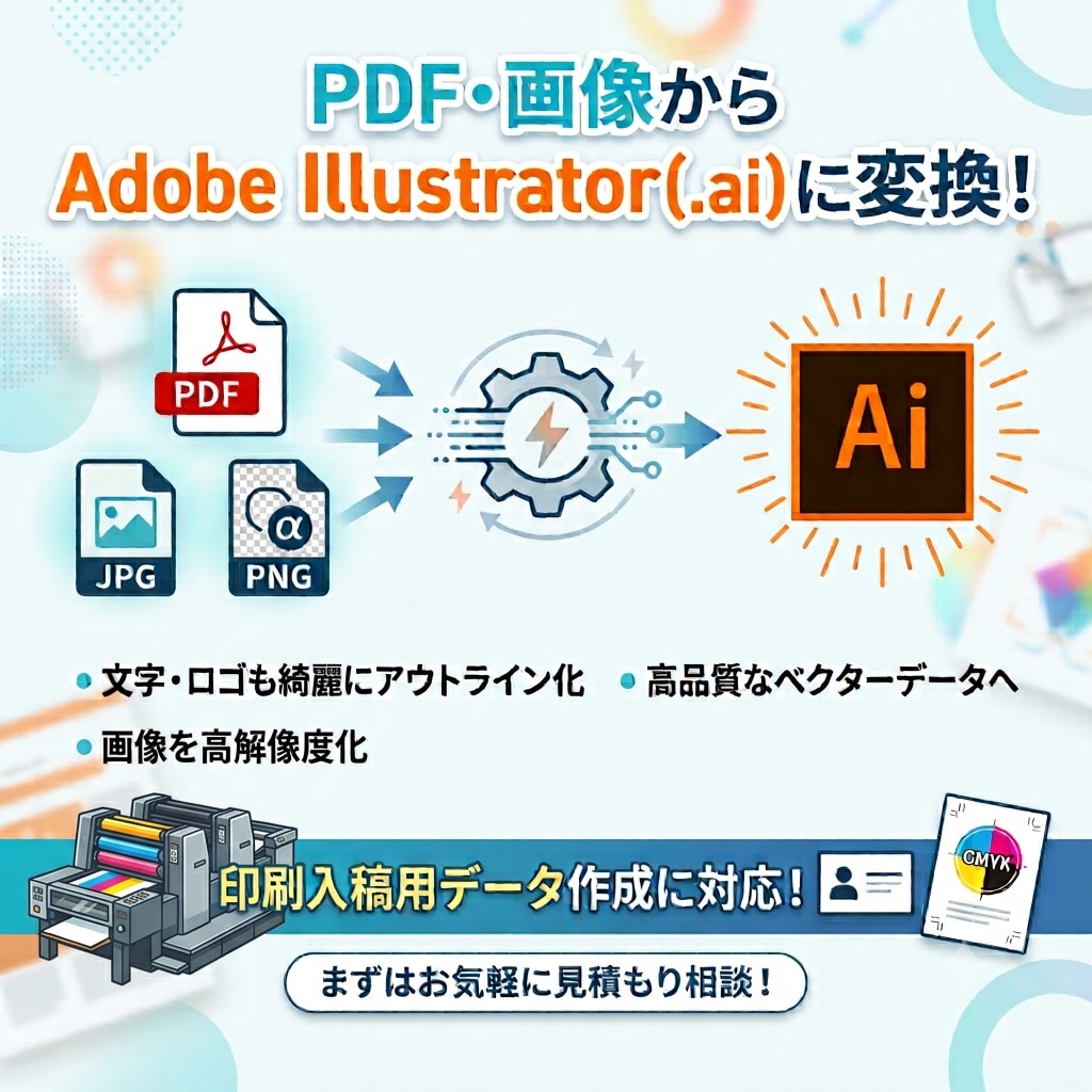 pdf や画像データから .ai に変換します Adobe Illustrator で変換／印刷入稿にも対応 イメージ1