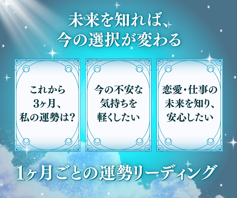 未来の流れを徹底解読！3ヶ月の運勢を占います 恋愛・仕事・人間関係を明るい未来へ導くヒントをお伝えします！ イメージ3