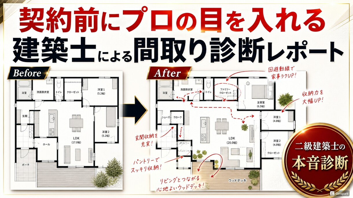 間取り診断レポートします 契約サインの前に、最後の建築士チェックを イメージ1