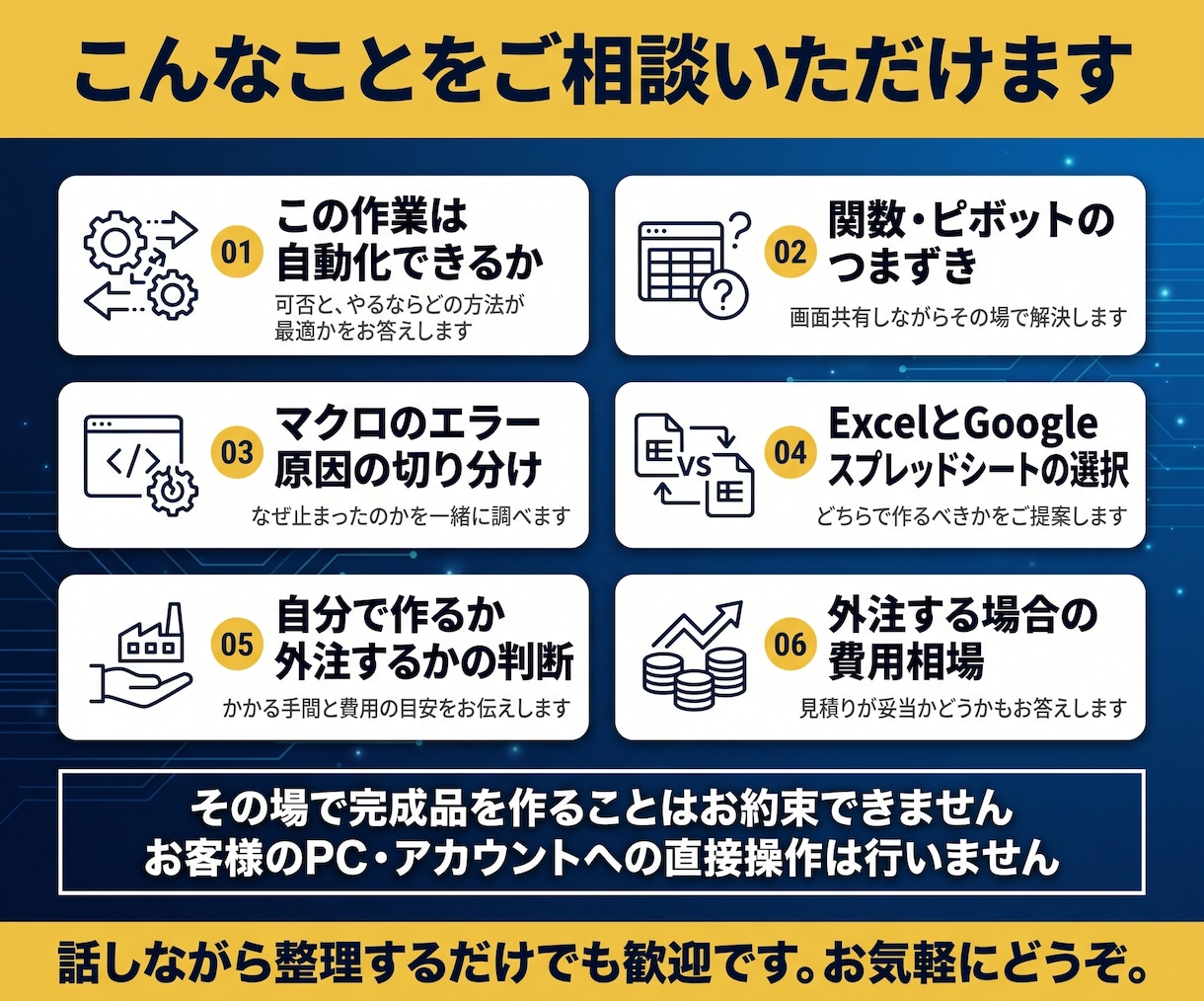 Excel・スプレッドシートの困り事相談に乗ります 「これ自動化できますか？」に30分でお答えします イメージ2