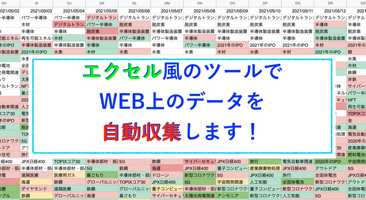 PCスマホで利用可能な情報収集ツール作成します ☆エクセル風のデータ収集/スクレイピングツールの提供です。 イメージ1