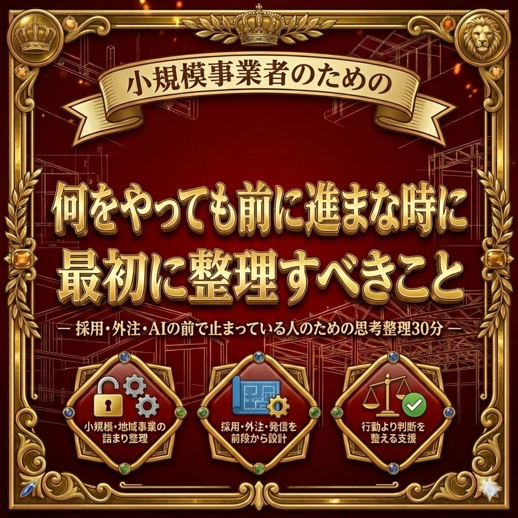採用・外注・AI活用の前で止まる理由を整理します 【小規模事業者＆担当向け】の 考える順番を整理する為の講座 イメージ1