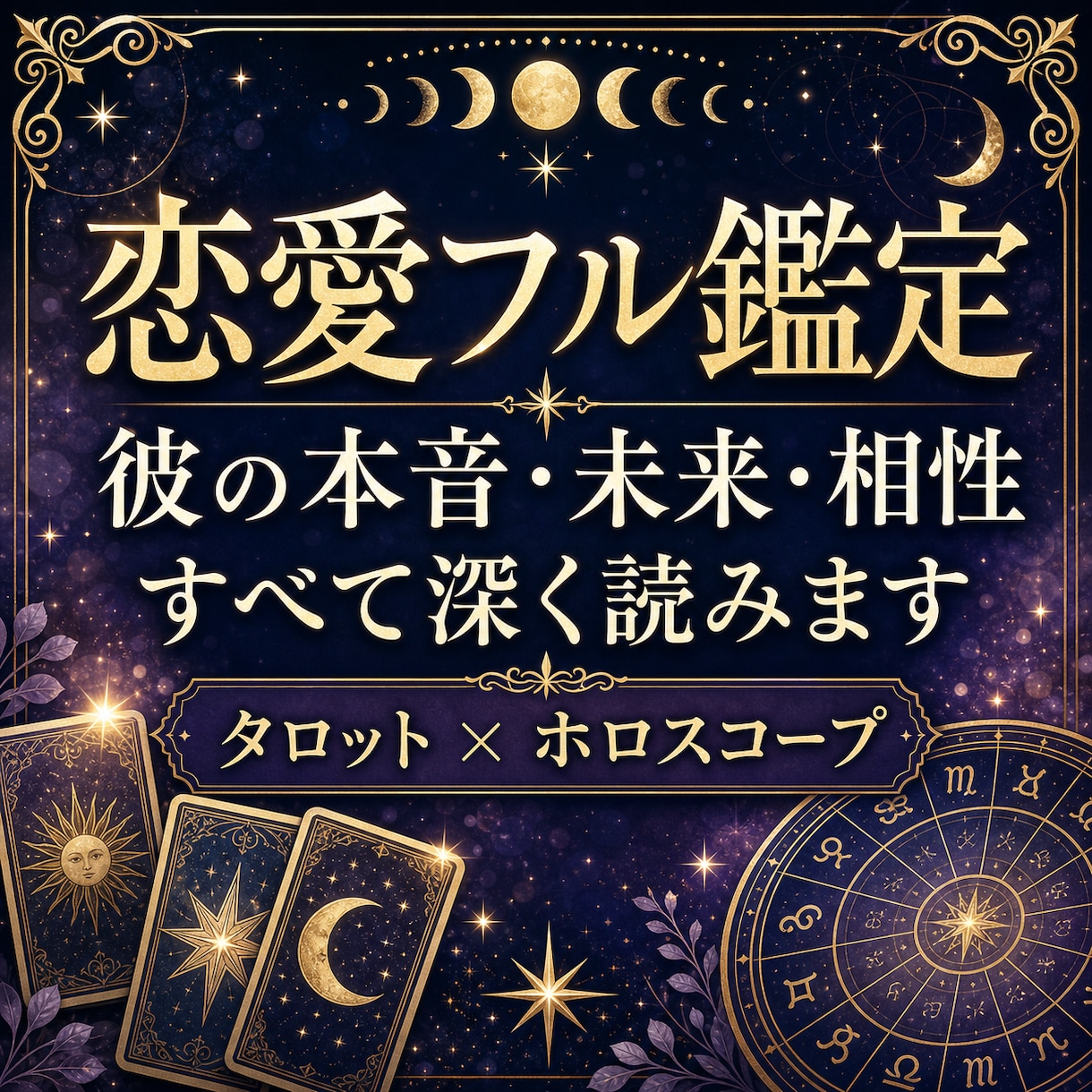 彼の本音・未来・相性を恋愛フル鑑定します タロットとホロスコープで、恋の流れと動き方を深く読み解きます イメージ1