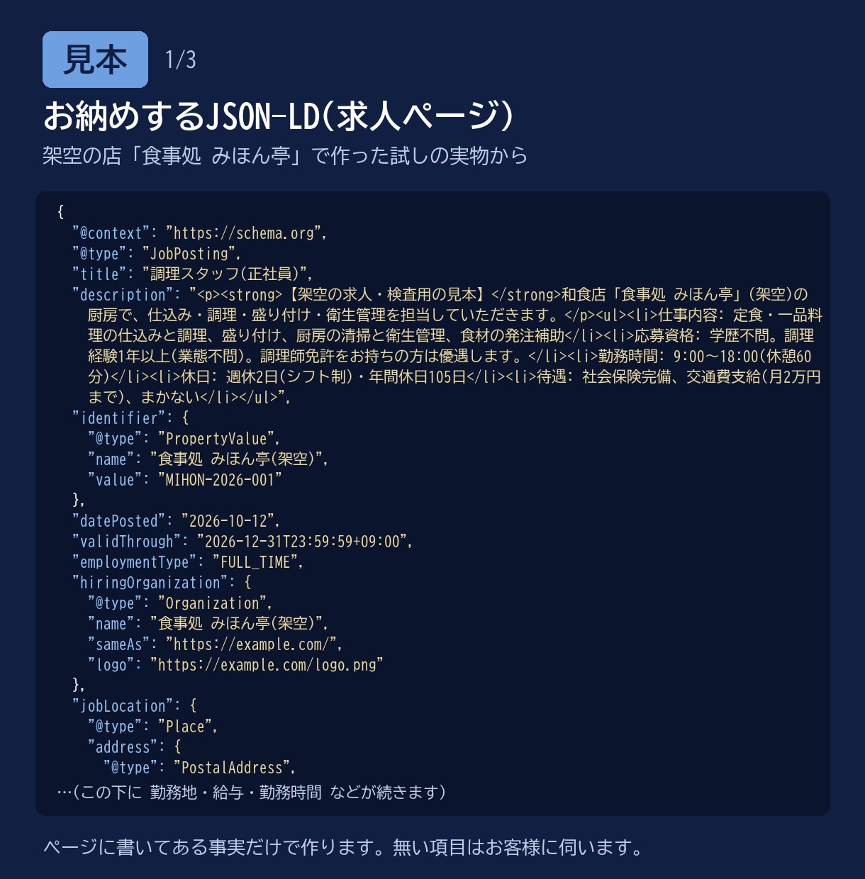 構造化データを作り検査に通して納めます JSON-LDと検査結果と貼り方の手順書を納めます イメージ2