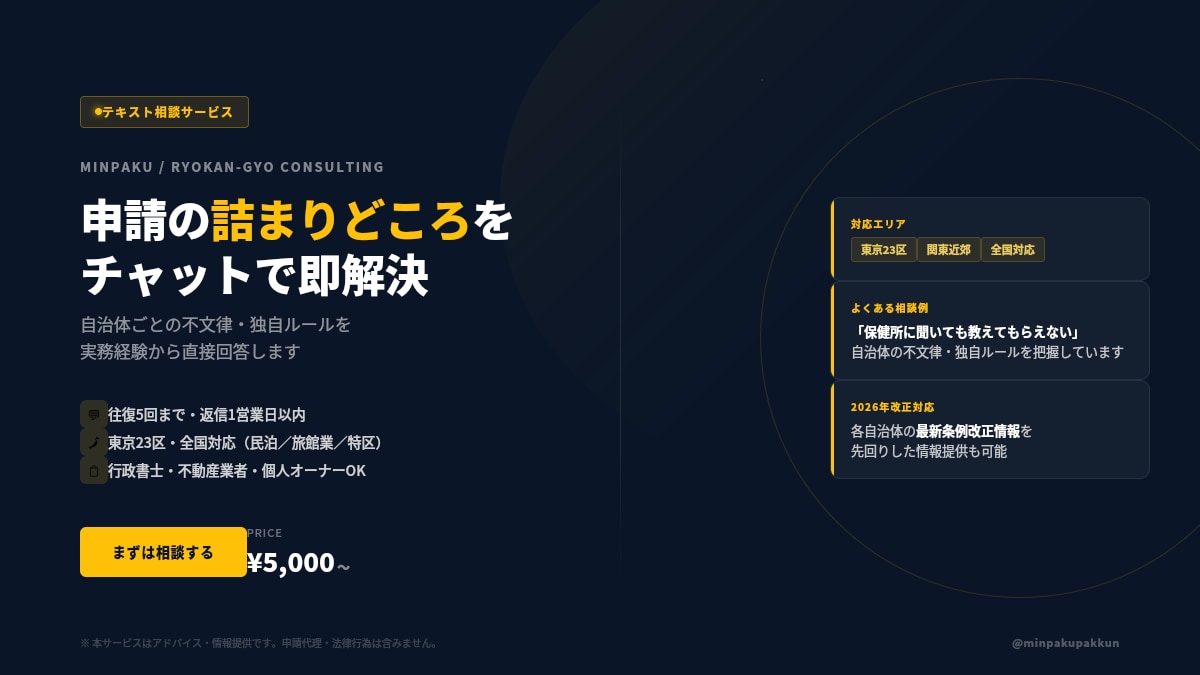 民泊・旅館業/申請の相談をチャットでお答えします 行政書士、不動産業界、民泊オーナー イメージ2