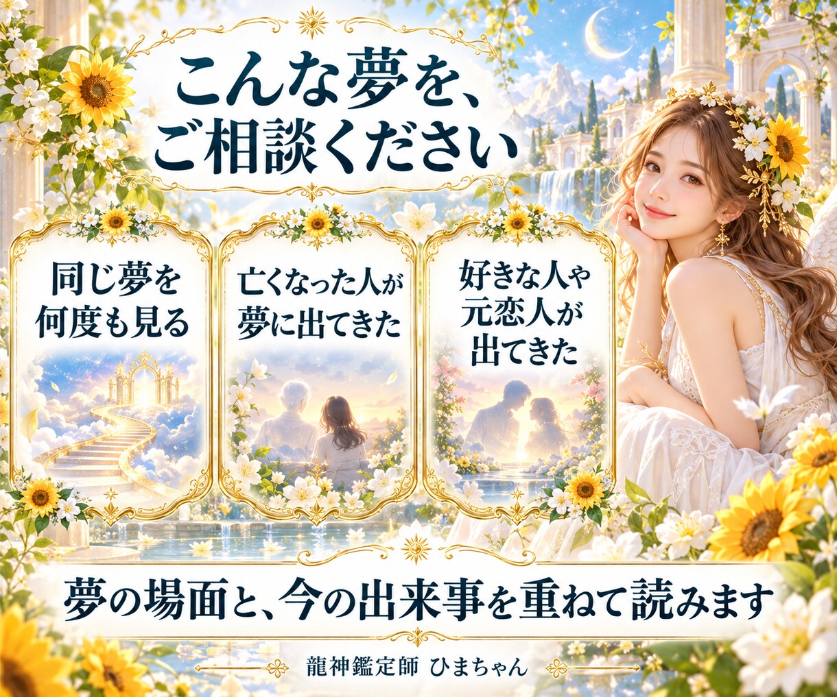 夢占いで繰り返す夢や忘れられない夢を読み解きます 亡くなった人や好きな人が出てくる夢も、今の出来事と読みます イメージ2