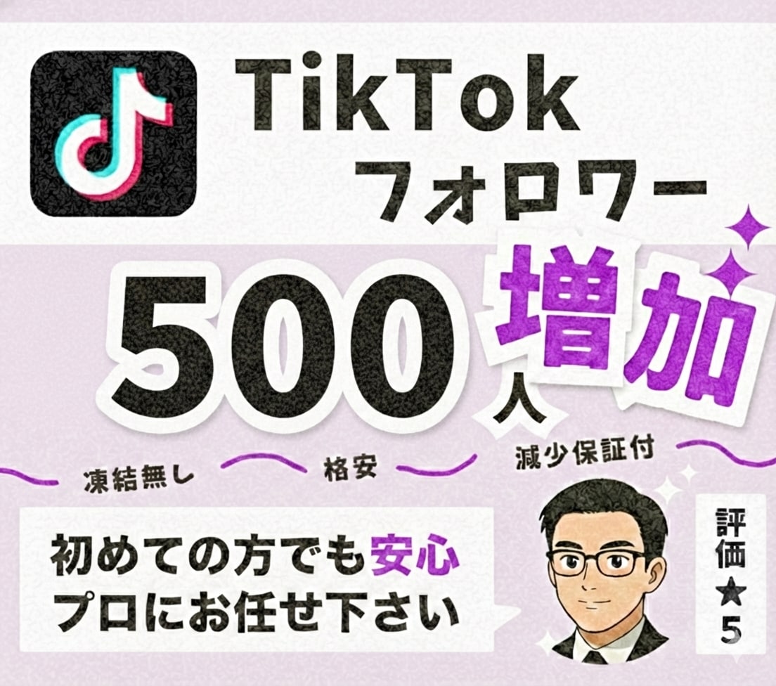 Tiktokフォロワー500人～増やします 【30日間の減少保証付き！】収益化のお手伝いをします！ イメージ1