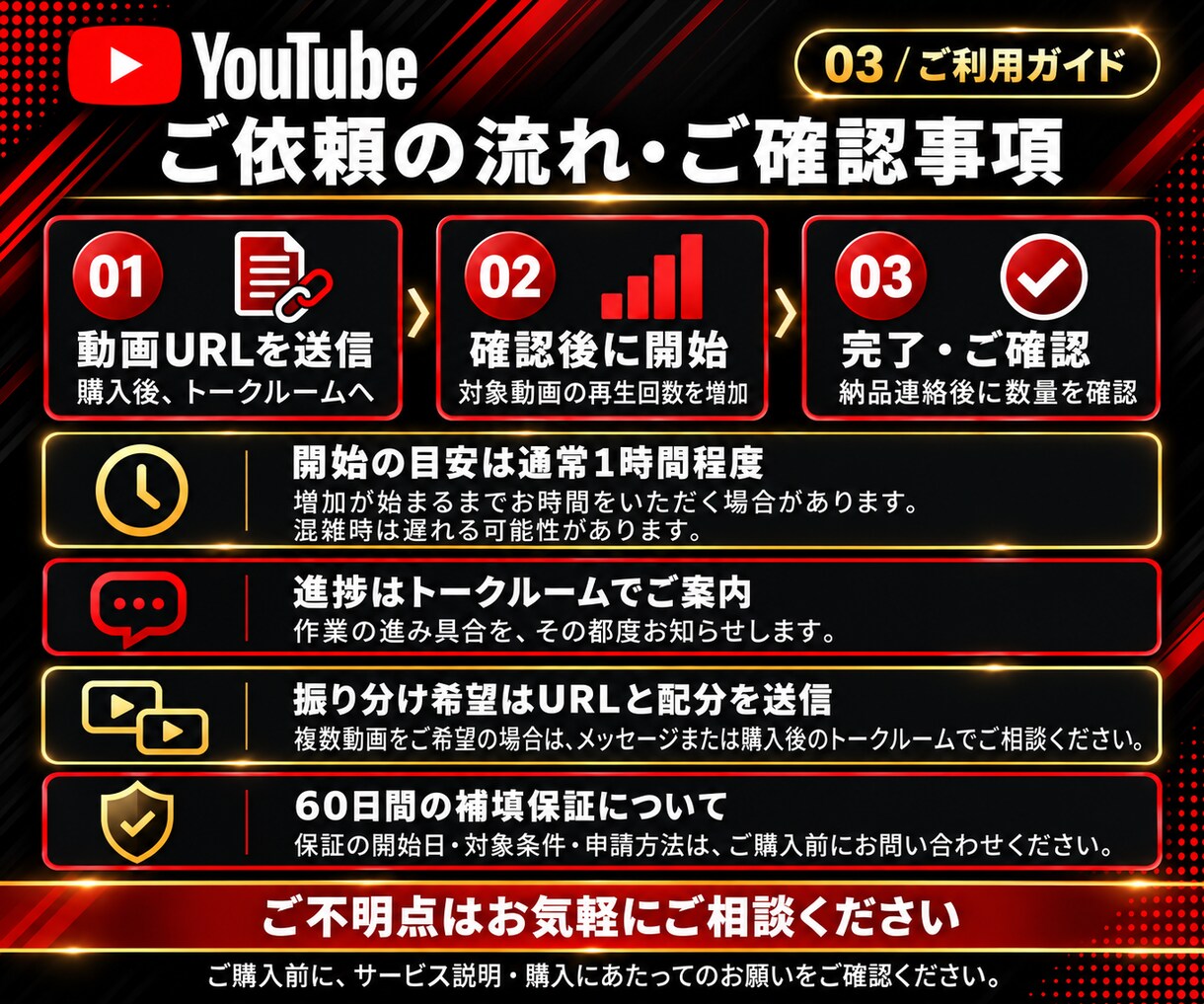 Youtubeの再生数を3,000回増やします おすすめ欄に載りやすく！安心の60日間の補填保証付きです。 イメージ3