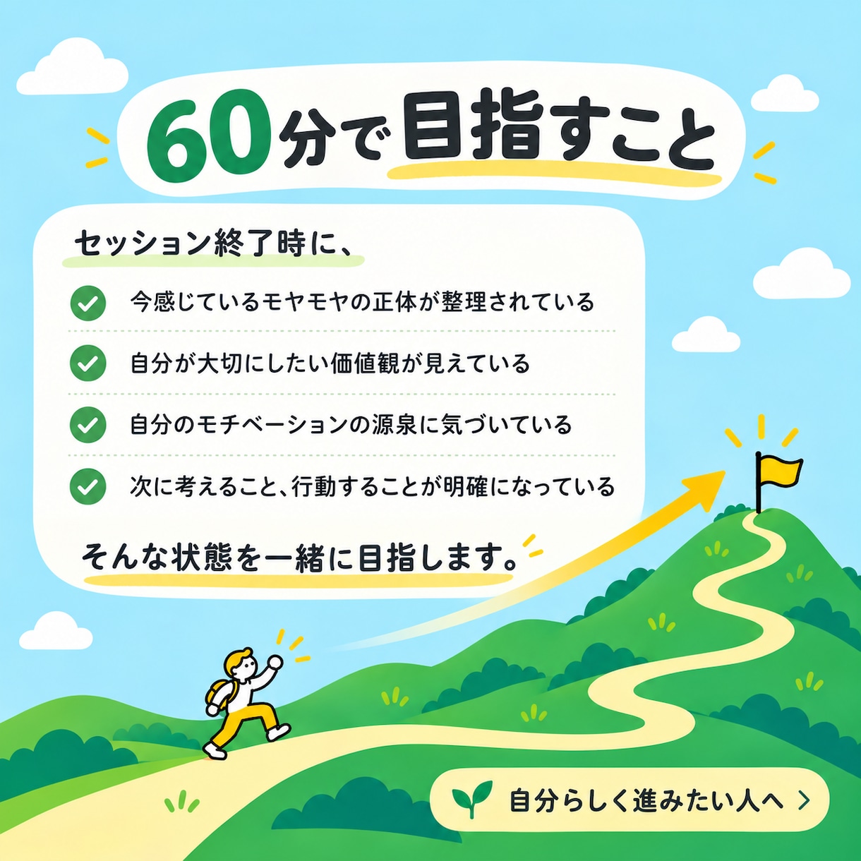 仕事・人生のモヤモヤを整理し、自分軸を見つけます もっと挑戦したい。でも何から変えればいいか分からない方へ イメージ1