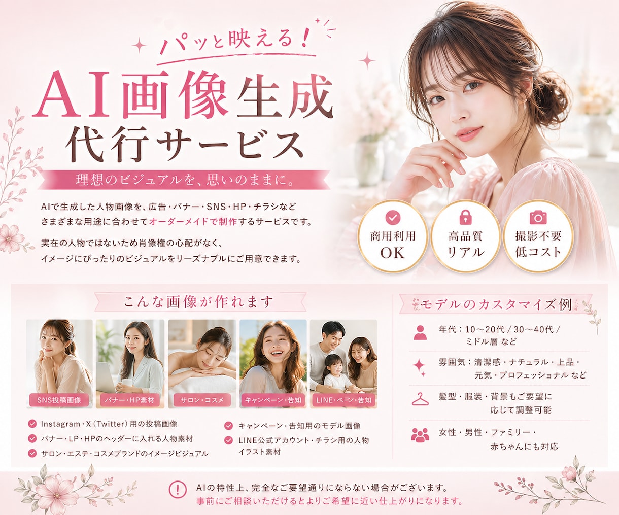 広告・SNSに使えるAI人物モデル画像を制作します 美容系に馴染むAIモデル画像をオーダーメイドで作ります イメージ1