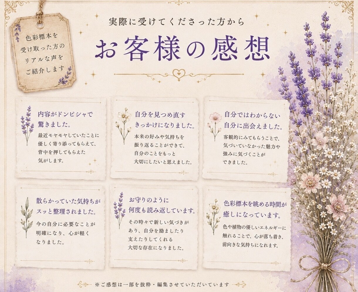 オーラ鑑定書＊あなただけの色彩標本を作ります 今のあなたのエネルギーと色彩を深掘りリーディング イメージ5