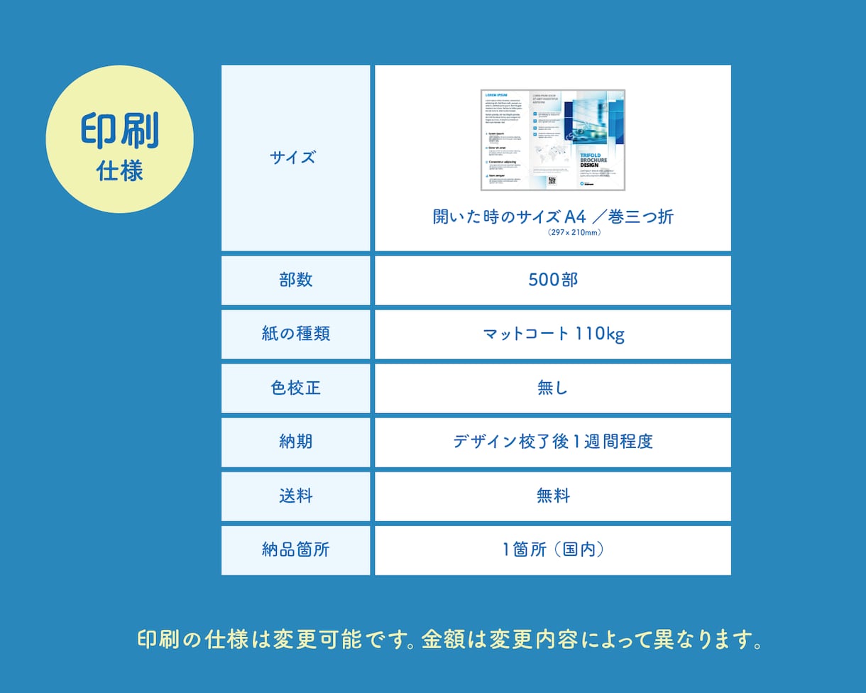 三つ折りパンフレット500部印刷します 選べるテンプレート・最短3週間で納品します イメージ2