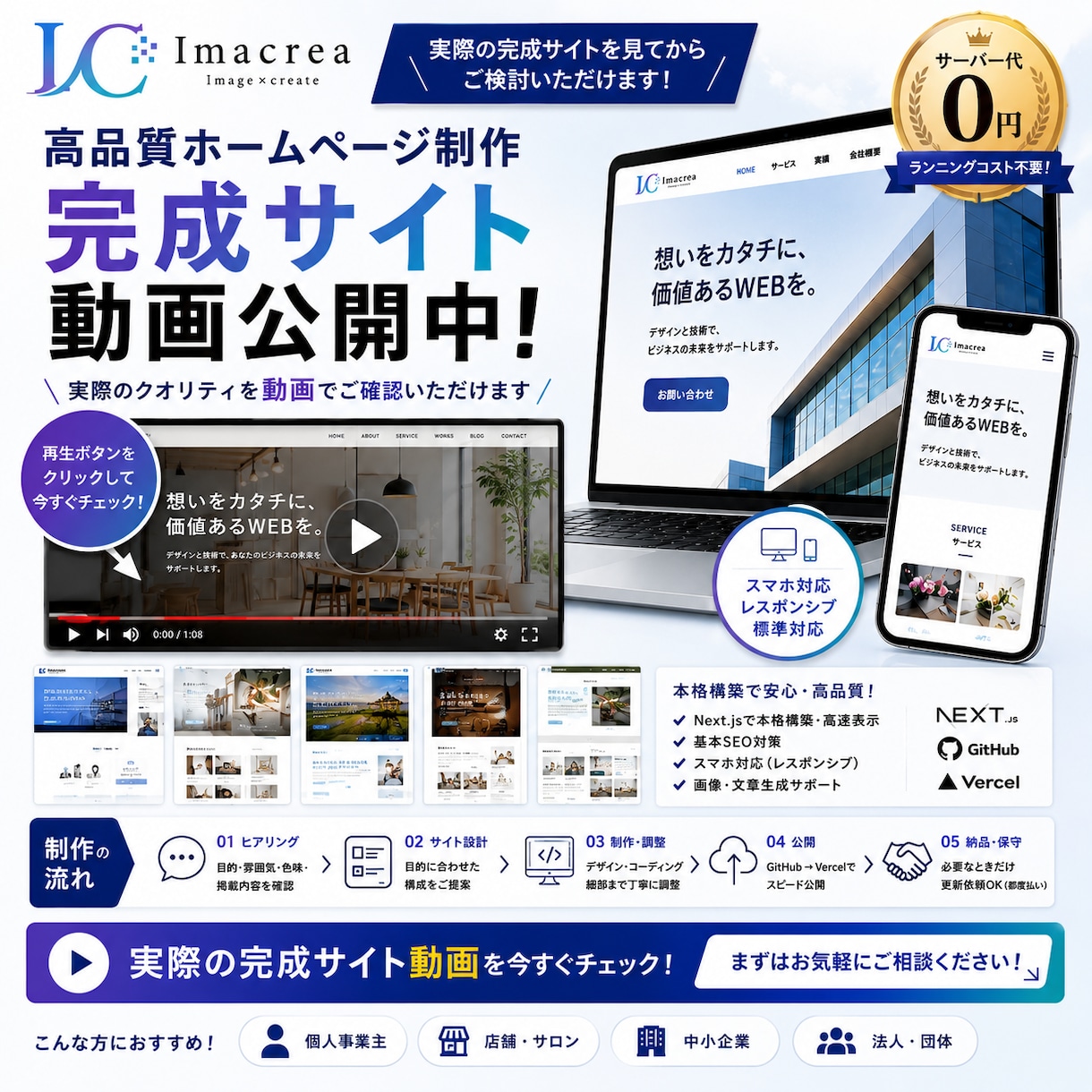高速制作｜サーバー代0円HP制作承ります 安価・高品質・最短納品のHP制作 イメージ1