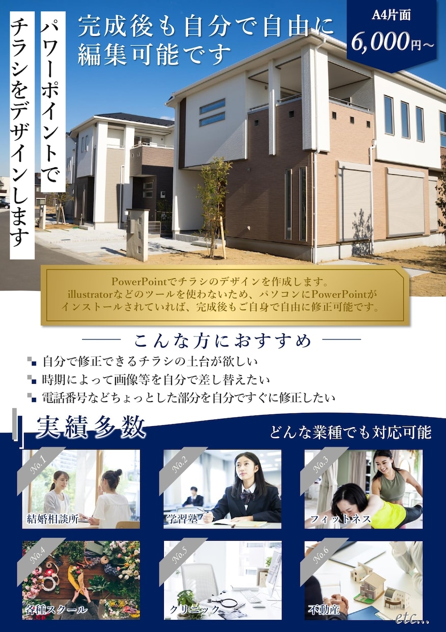 PowerPointでチラシをデザインします PowerPointなので、完成後も自分で自由に編集可能です イメージ3