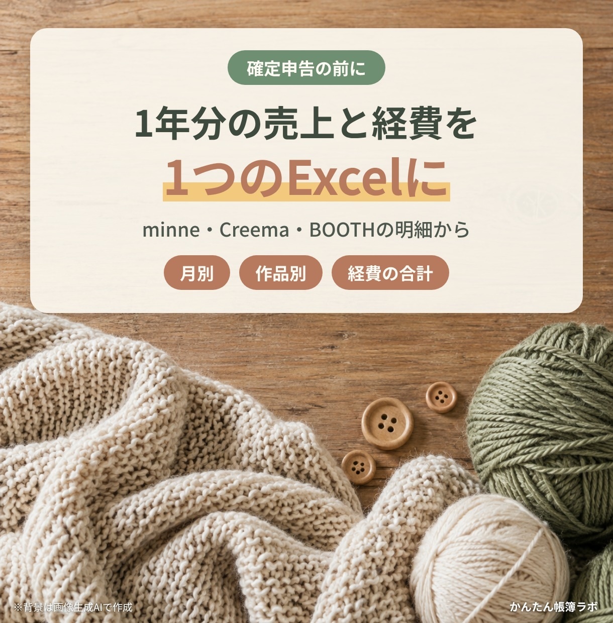 1年分の売上と経費をExcelにまとめます ハンドメイド作家さんの売上と経費を月別・年間で イメージ1