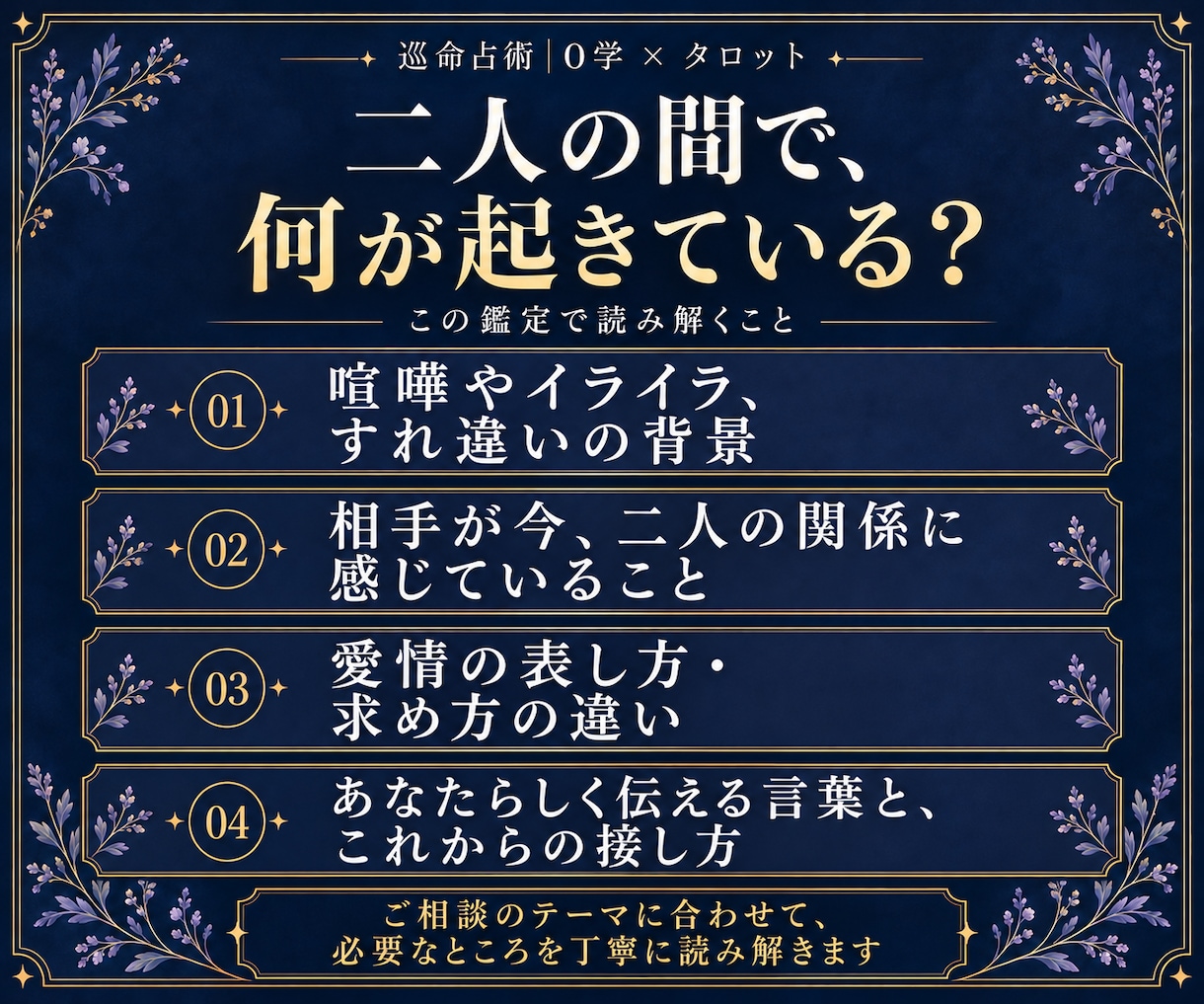 恋人との喧嘩・すれ違い、今後の関わり方を占います 些細なイライラ・モヤモヤから、彼との相性と心を読み解きます イメージ2