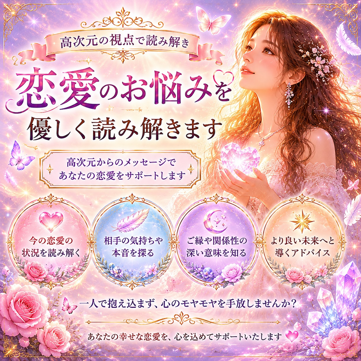 恋愛鑑定｜恋愛のお悩みを高次元の視点で読み解きます ｜恋愛やご縁のお悩みに寄り添いお伝えします イメージ1