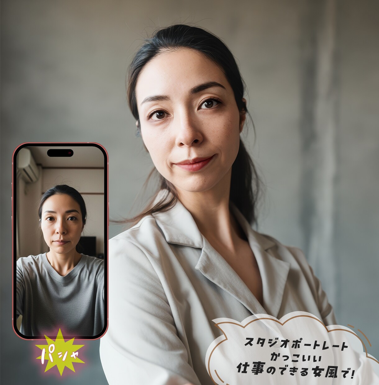 自撮り写真から“新しいあなた”を描きます お顔の一貫性をKEEPしたまま、プロが撮影したような作品に! イメージ5