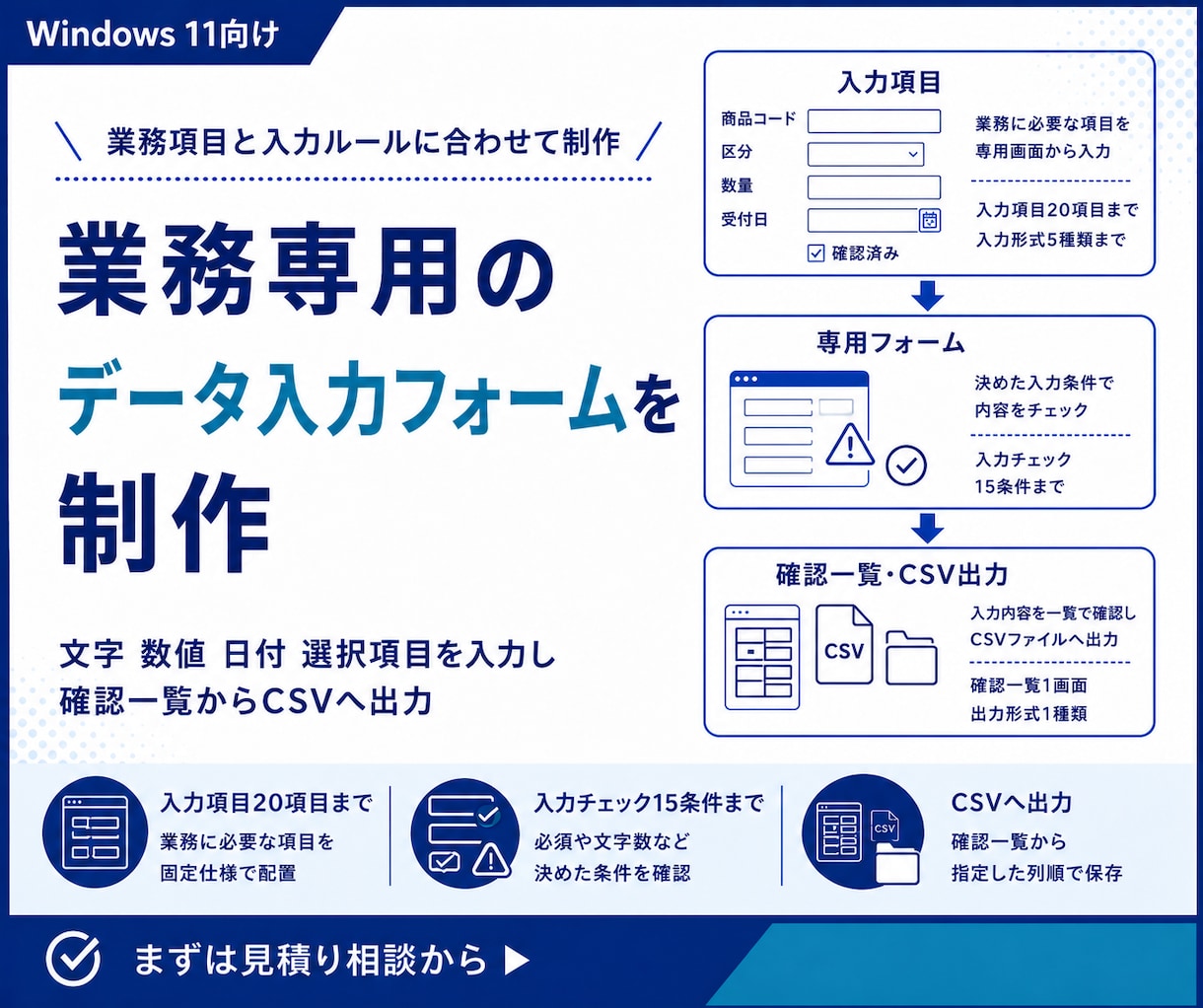 業務専用のデータ入力フォームを制作します 入力チェック付きでCSVへ出力 イメージ1