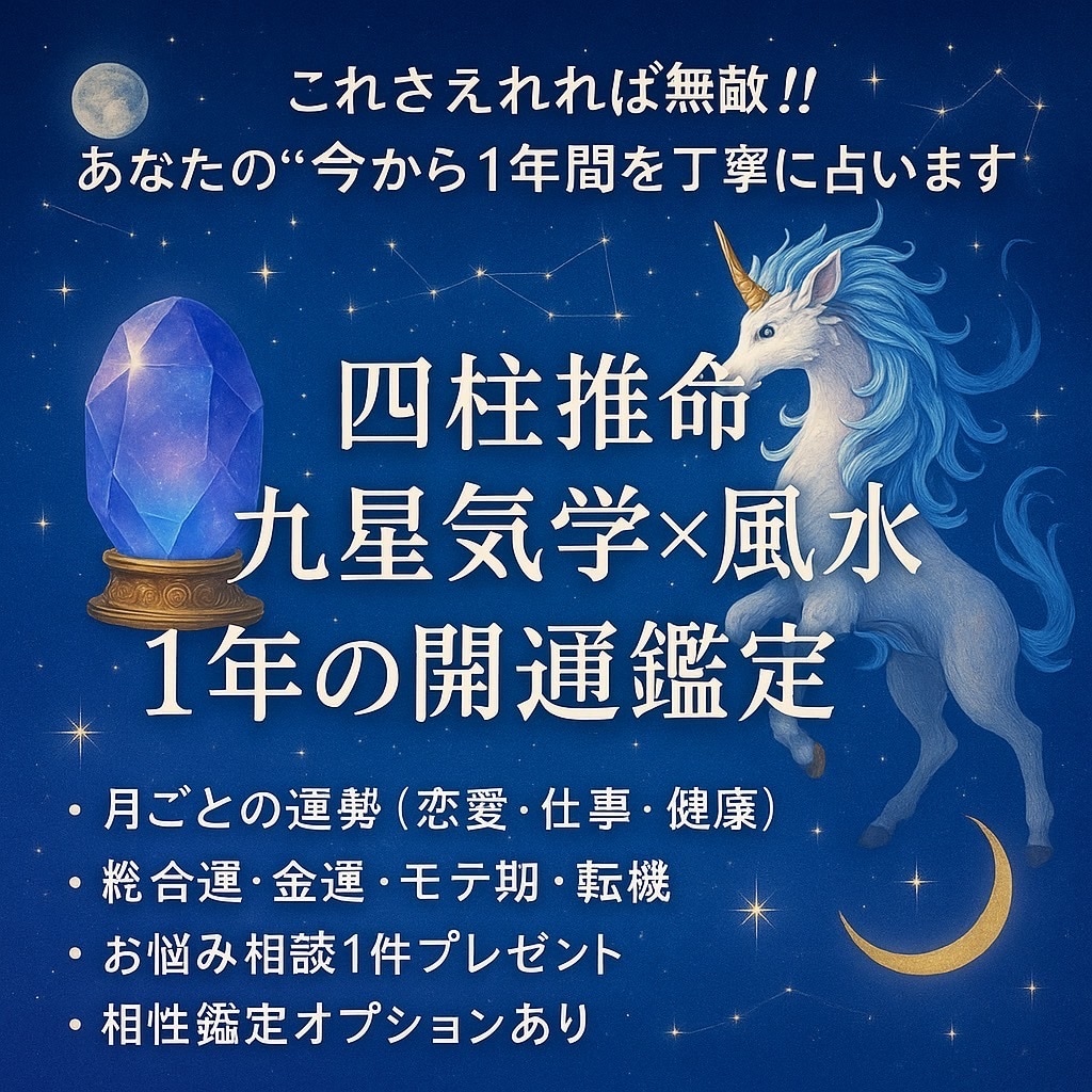 四柱推命で月運を1年間じっくり鑑定します 恋も仕事も急展開！？恋愛・金運など月別に細かく占います イメージ1