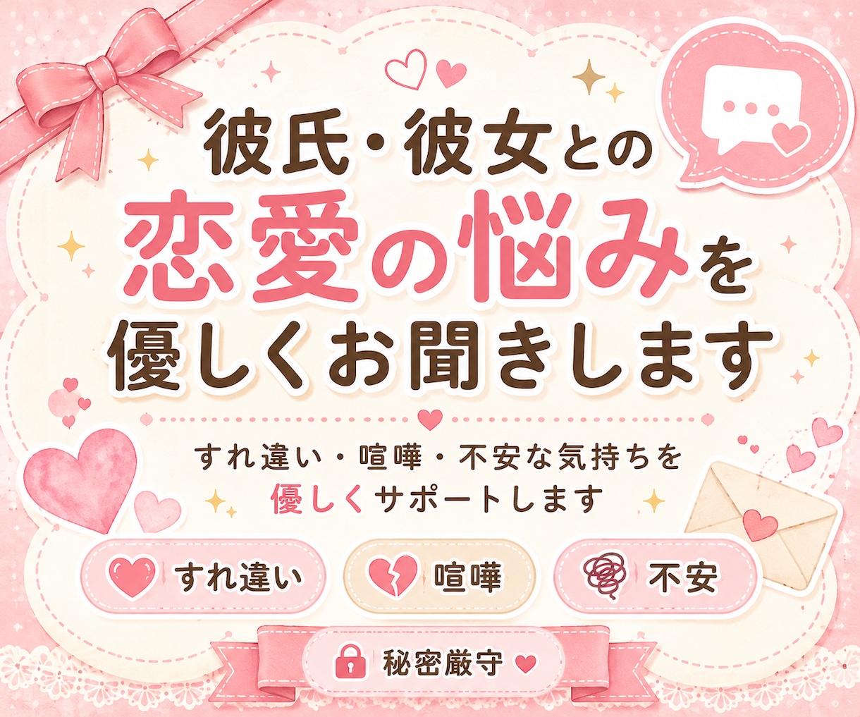 彼氏・彼女との恋愛の悩みを優しくお聞きします すれ違いや不安な気持ちを優しくサポート イメージ1