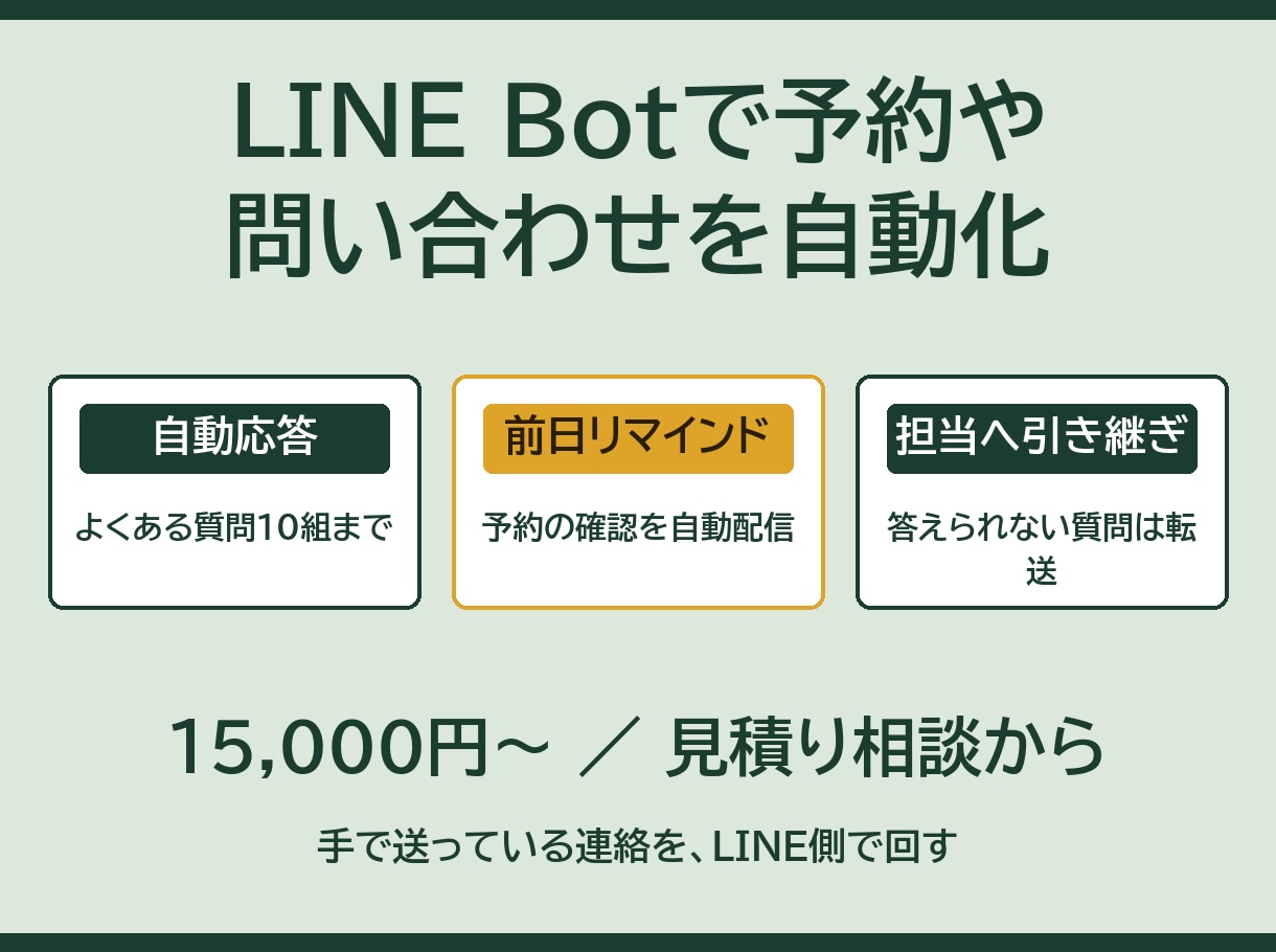 LINE Botで予約や問い合わせを自動化します 前日リマインドとよくある質問の自動返信 イメージ1