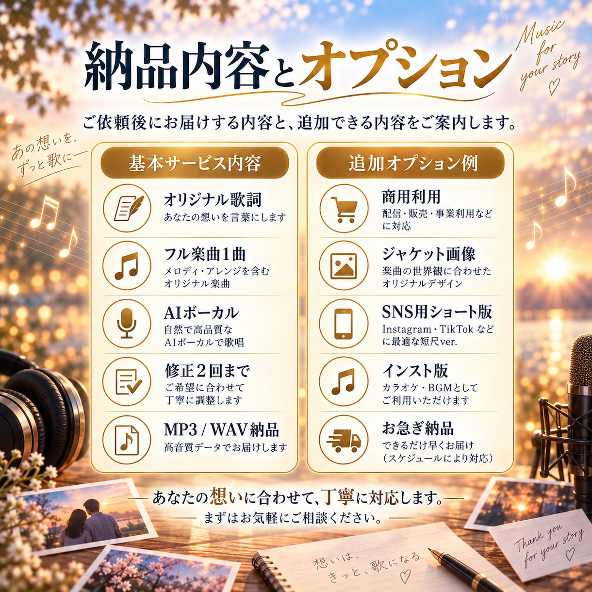 あなたにしかない物語を1曲の歌にします 言葉にできない想いを歌詞とメロディーに変えて届けます イメージ4