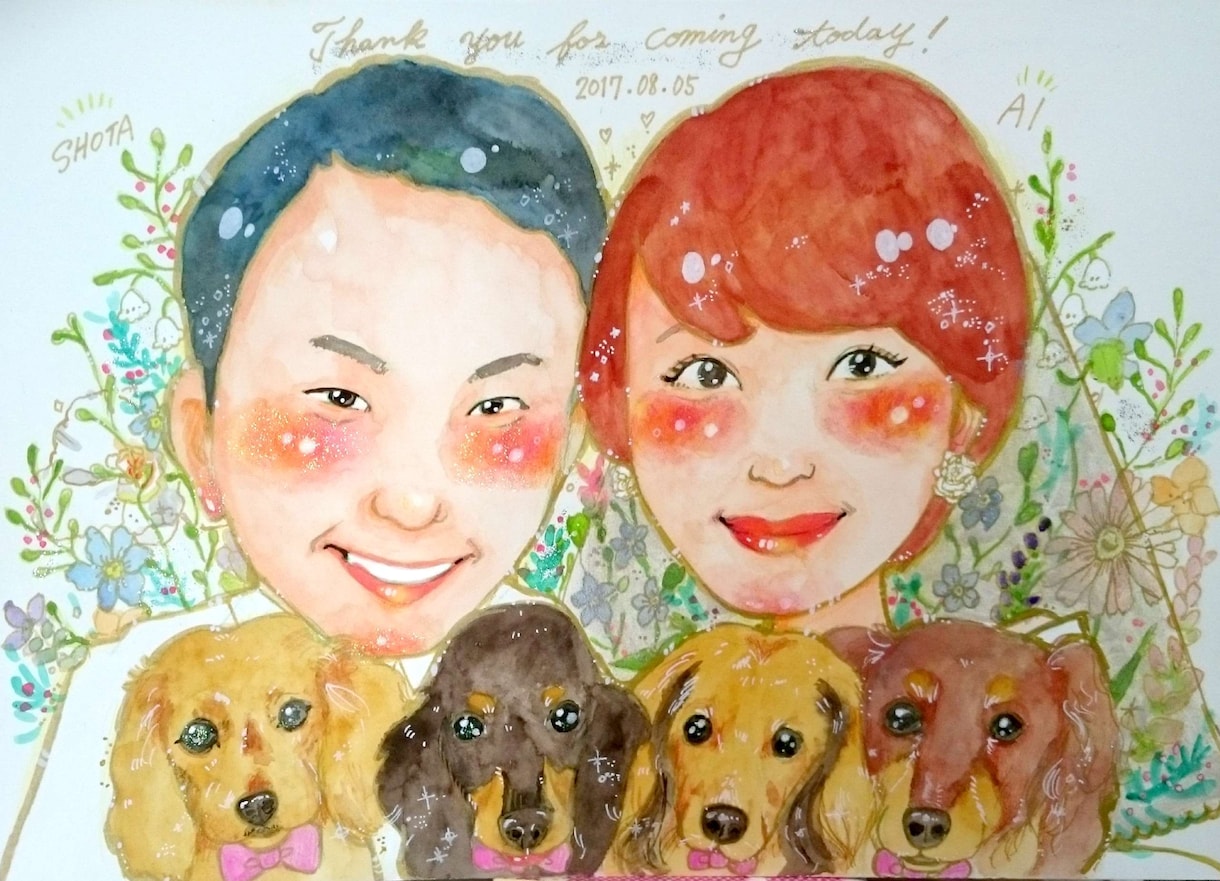 似顔絵★水彩画の優しいタッチで描きます ウェルカムボードやサプライズプレゼントなどにおすすめです。 イメージ3