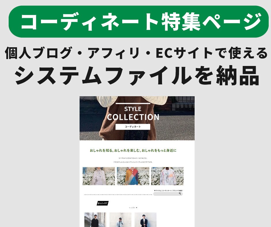 コーディネート特集のシステムファイルを納品します 個人のブログ・アフィリエイトからECサイトで使えるシステム！ イメージ1