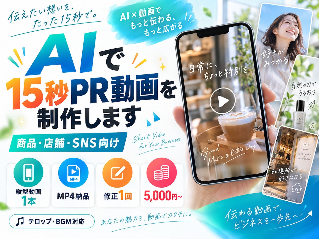AIで15秒PR動画を制作しますます 商品・店舗向けの縦型PR動画を制作 イメージ1