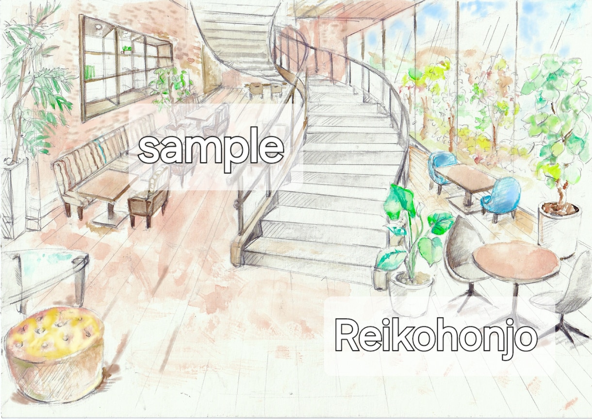 お洒落な手描き内観パースイラスト制作します CGにはない温かみと抜け感。多摩美卒イラストレーターが制作 イメージ5