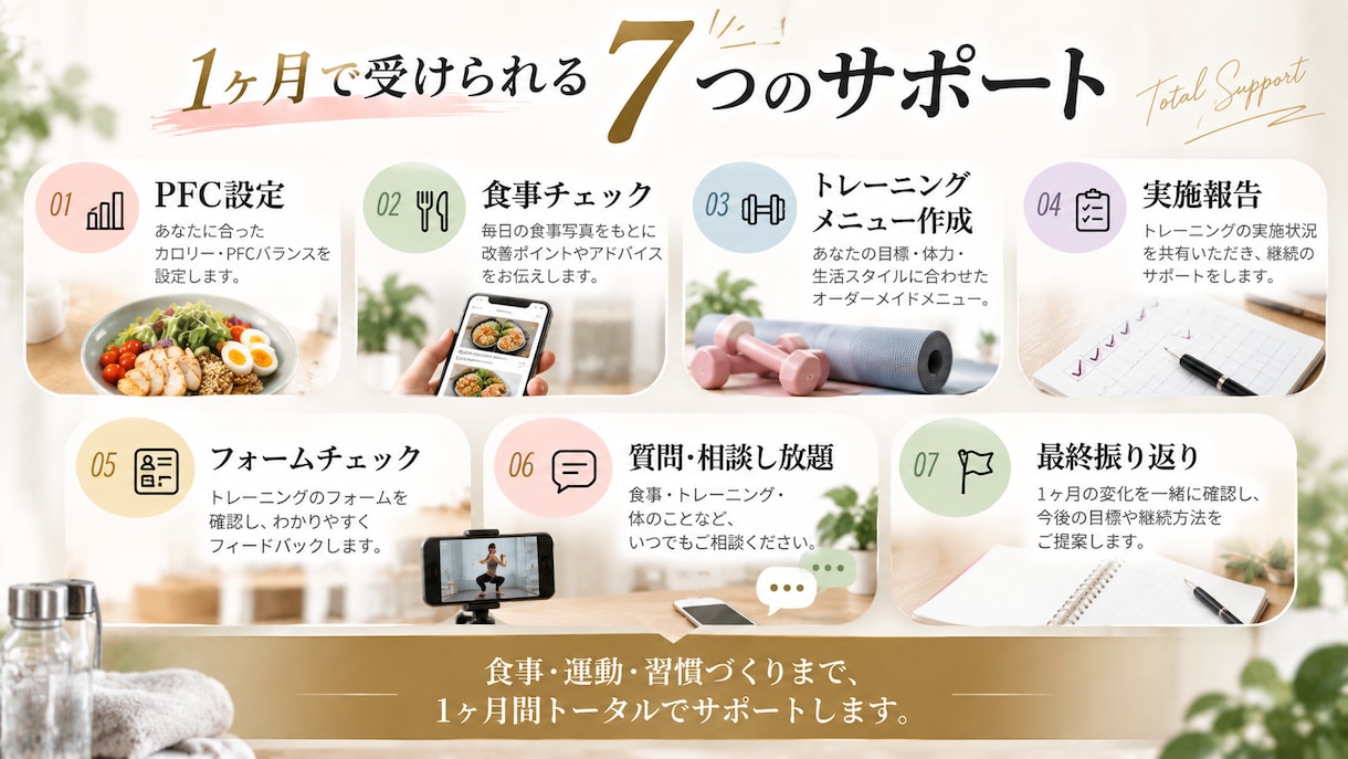 初心者歓迎！1ヶ月間ダイエットを伴走サポートします 食事×トレーニングで「続けられる習慣」を一緒につくります イメージ3