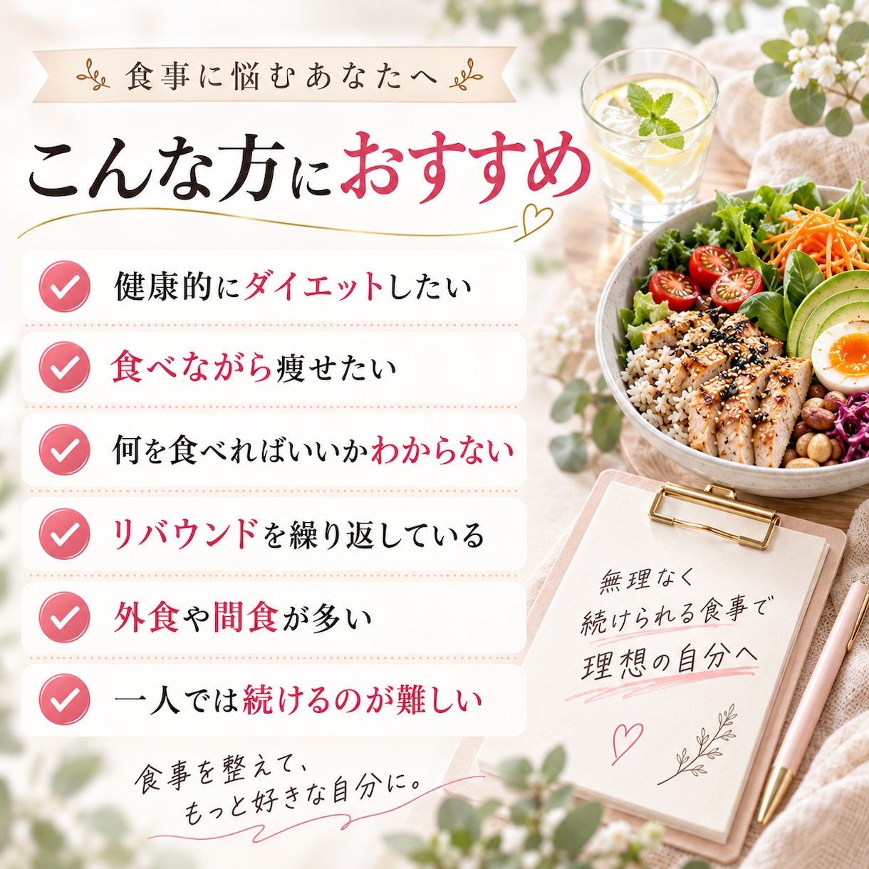 管理栄養士が食べながらダイエットをサポートします 食べることを我慢しない♡キレイに整える30日間 イメージ3