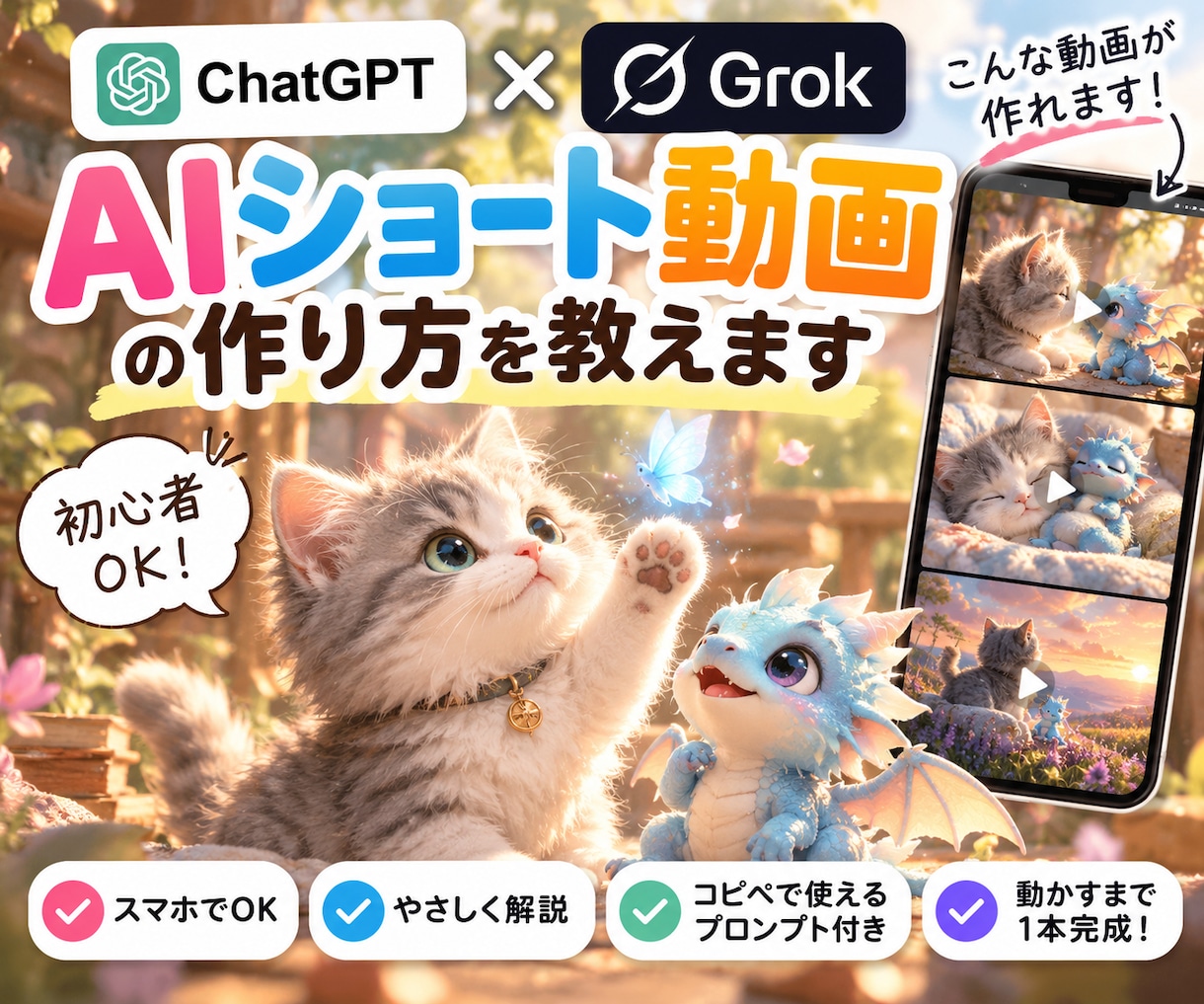 ChatGPT＋GrokでAI動画を作る教えます AI初心者さん向け 画像作成→動かすまでスマホでやさしく解説 イメージ1