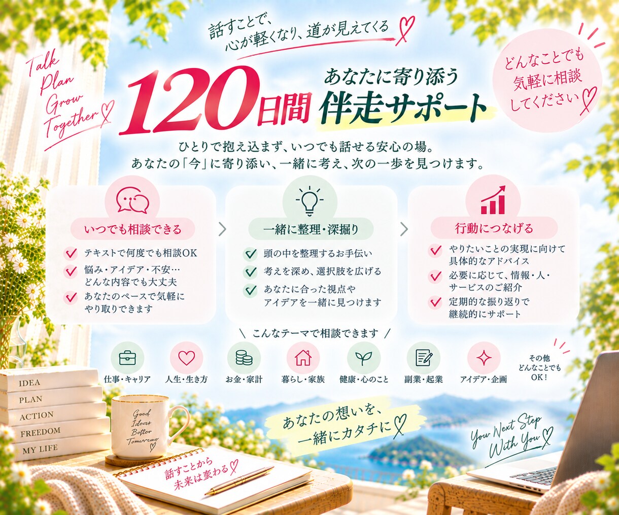 人生・日常・仕事・お金の相談に120日間伴走します 120日間いつでも相談し放題！あなた専属の壁打ち・相談相手。 イメージ3