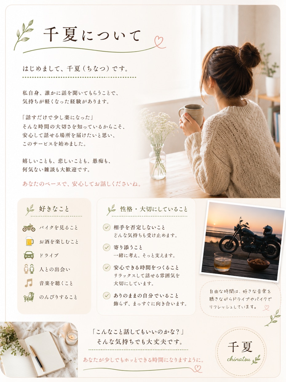 否定せずあなたのお話をお聞きします 心が少し軽くなる時間を大切にしています イメージ5