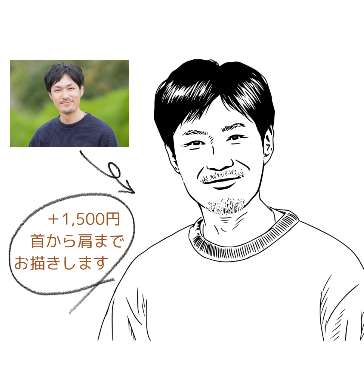 写真を元にセンスの良いモノクロ似顔絵を描きます センスで差がつく！◎SNSアイコンやオリジナルギフトにも◎ イメージ5