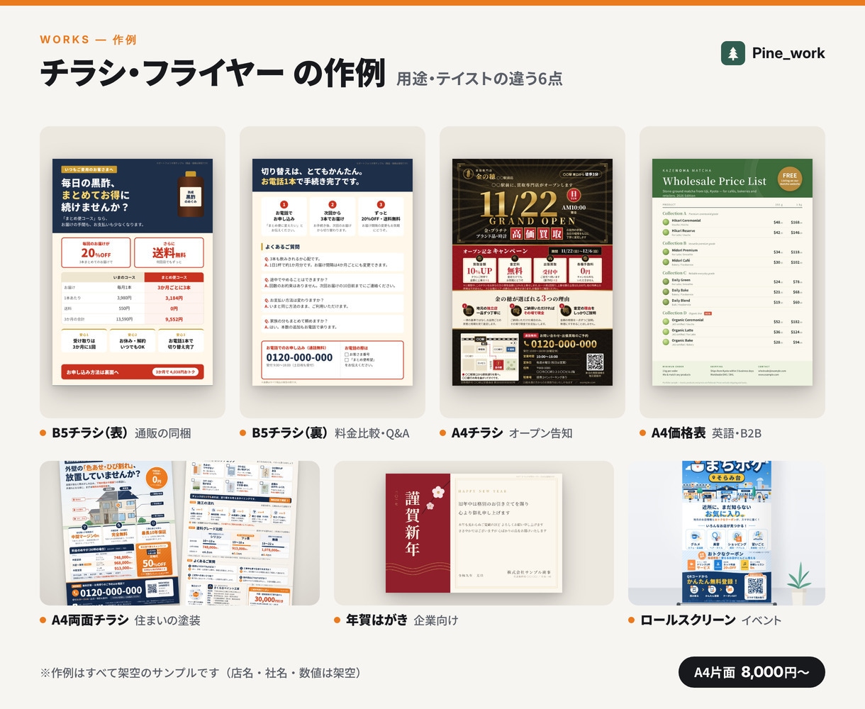 チラシ・フライヤーを伝わる構成でデザインします A4片面から。印刷用PDF（塗り足し付き）で納品 イメージ2