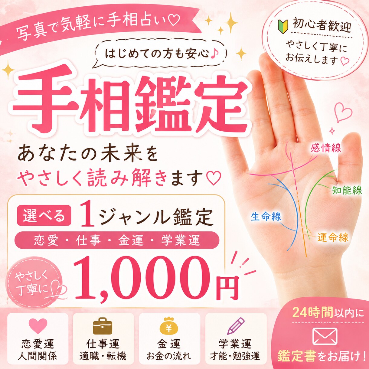 限定割引！写真1枚からあなたの手相丁寧に鑑定します 恋愛・仕事・金運など気になる運勢をやさしく読み解きます イメージ1