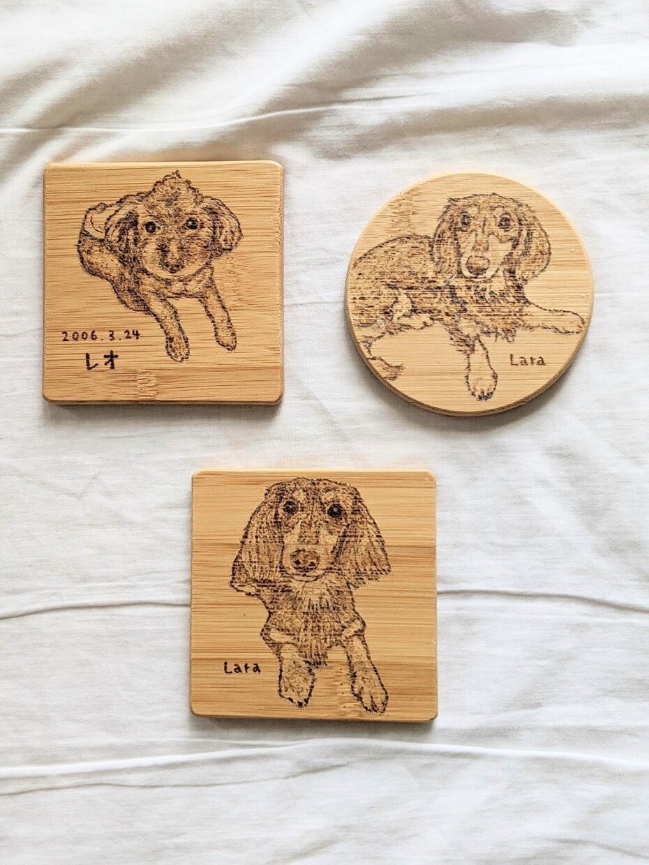 大切なペットの似顔絵をコースターにします かわいいペットのお顔を温かみのあるコースターに残しませんか イメージ3