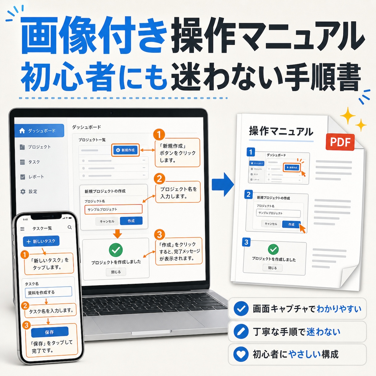 画像付きの操作マニュアルを作成します PC・スマホの手順を短文と注釈で可視化 イメージ1